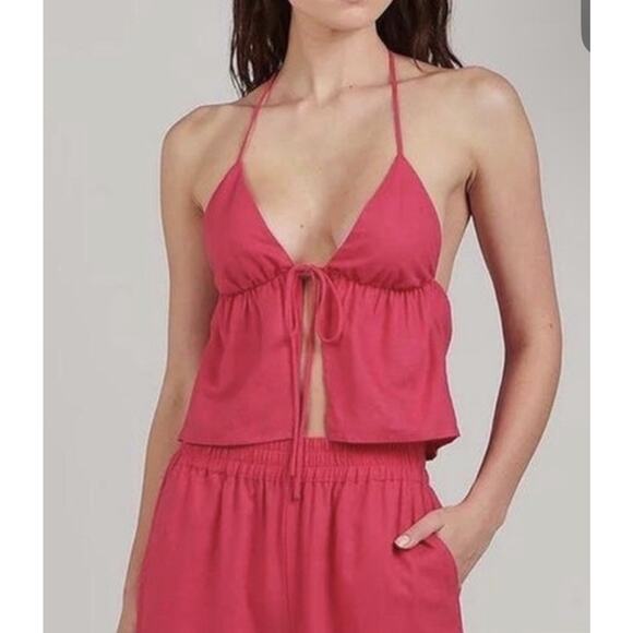 CHARLIE HOLIDAY SZ Medium Pink HALTER TOP NWT $70 - Picture 1 of 4